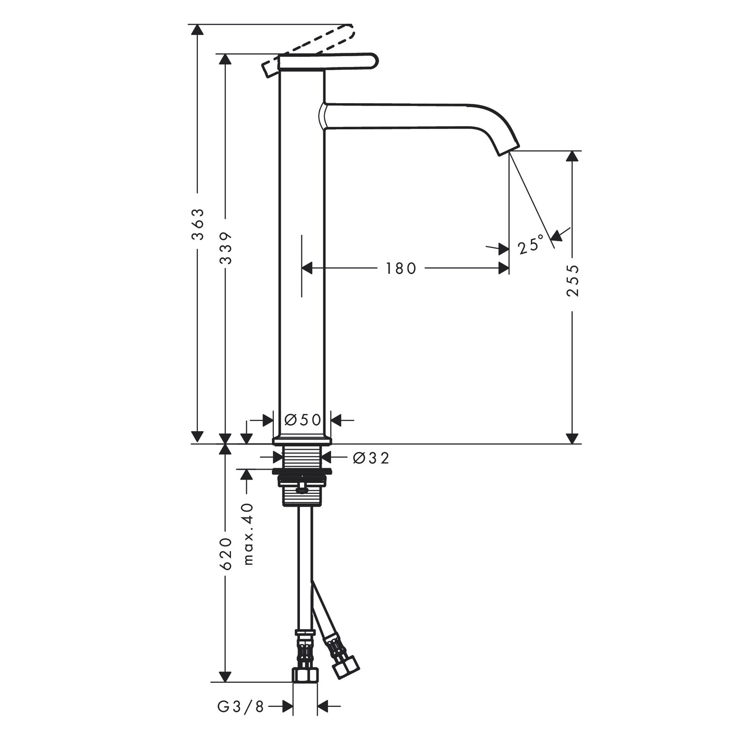 Mitigeur de lavabo AXOR One 260 avec manette et vidage