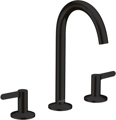 Mélangeur de lavabo 3 trous AXOR One 170 avec poignées manettes et bonde push-open en noir mat