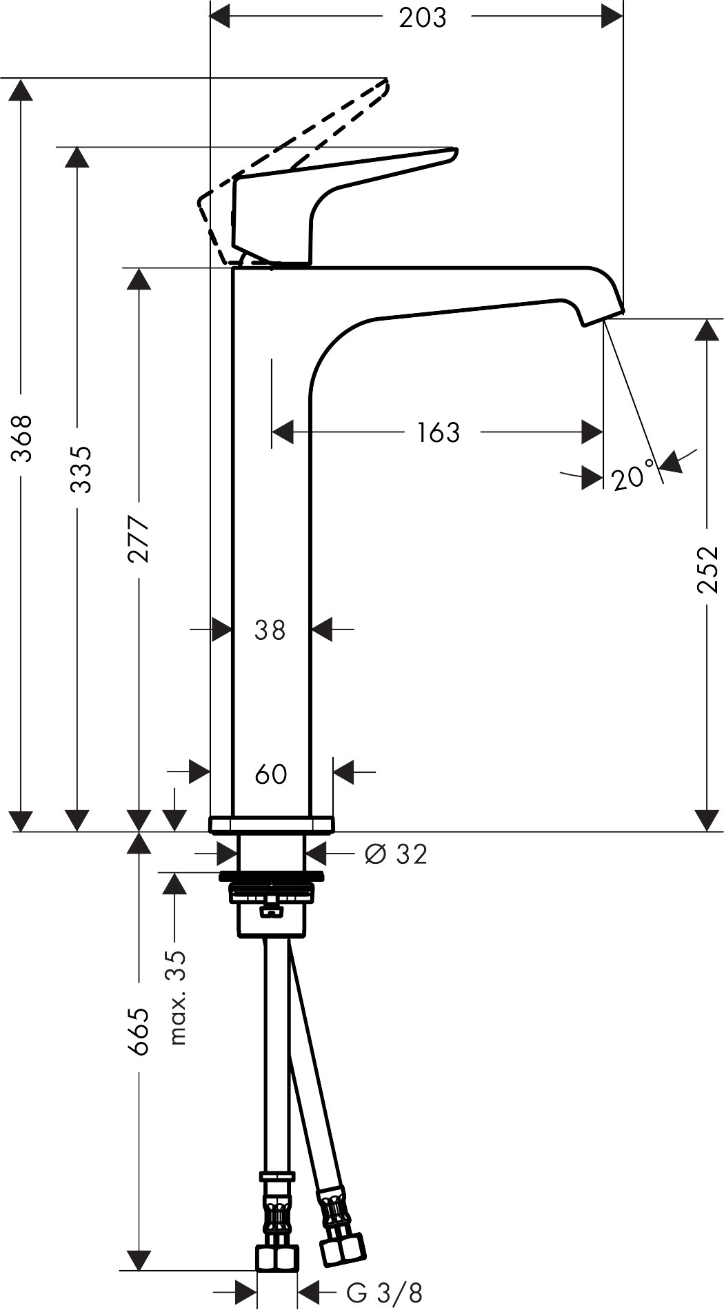 Mitigeur de lavabo AXOR Citterio E 250 avec bonde à écoulement libre - vue 4