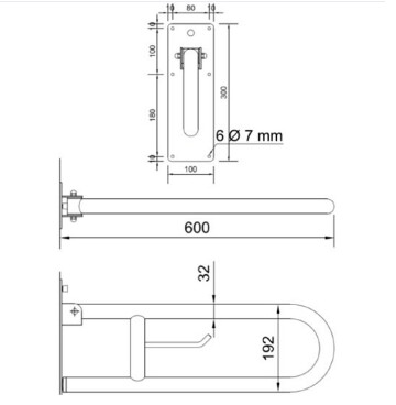 Barre d'appui rabattable 60 cm avec porte rouleau papier hygiénique pour personnes à mobilité réduite Nofer en chromé satiné