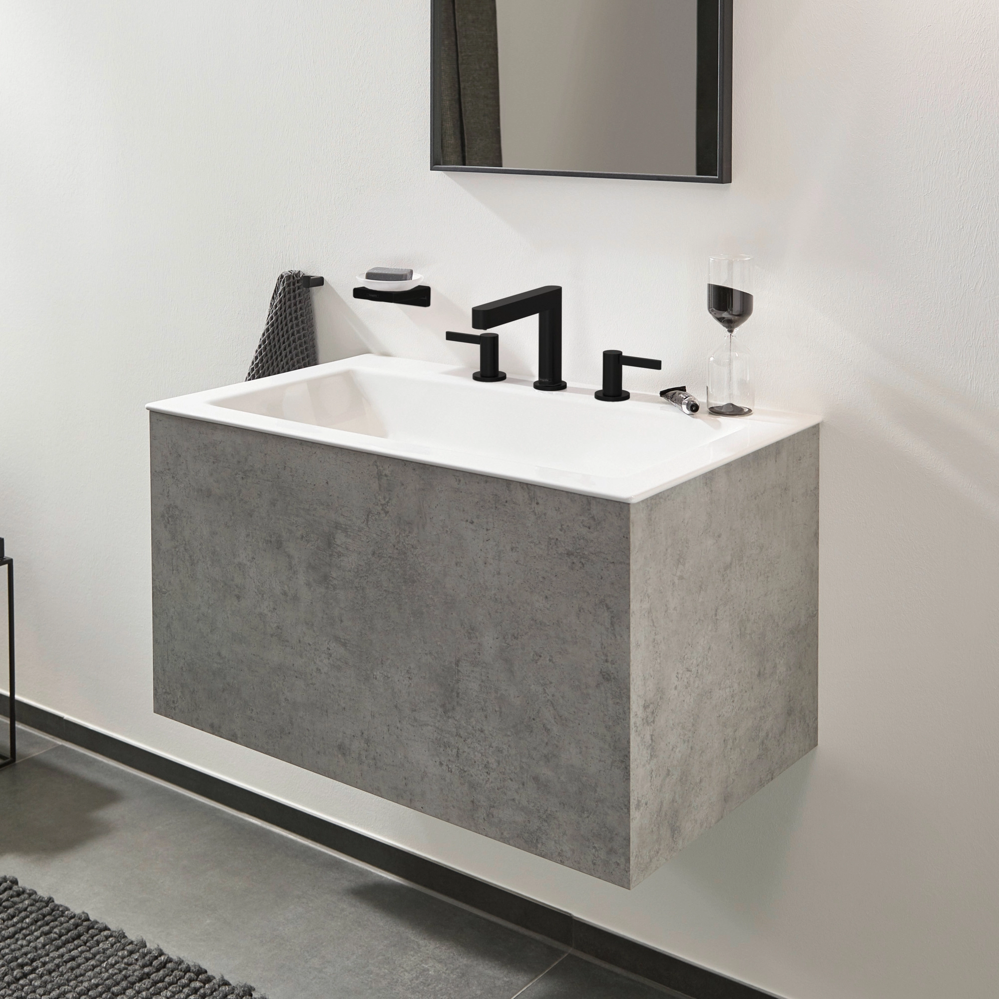 Mélangeur de lavabo 3 trous Hansgrohe Finoris 110 avec bonde push-open en noir mat - vue 2