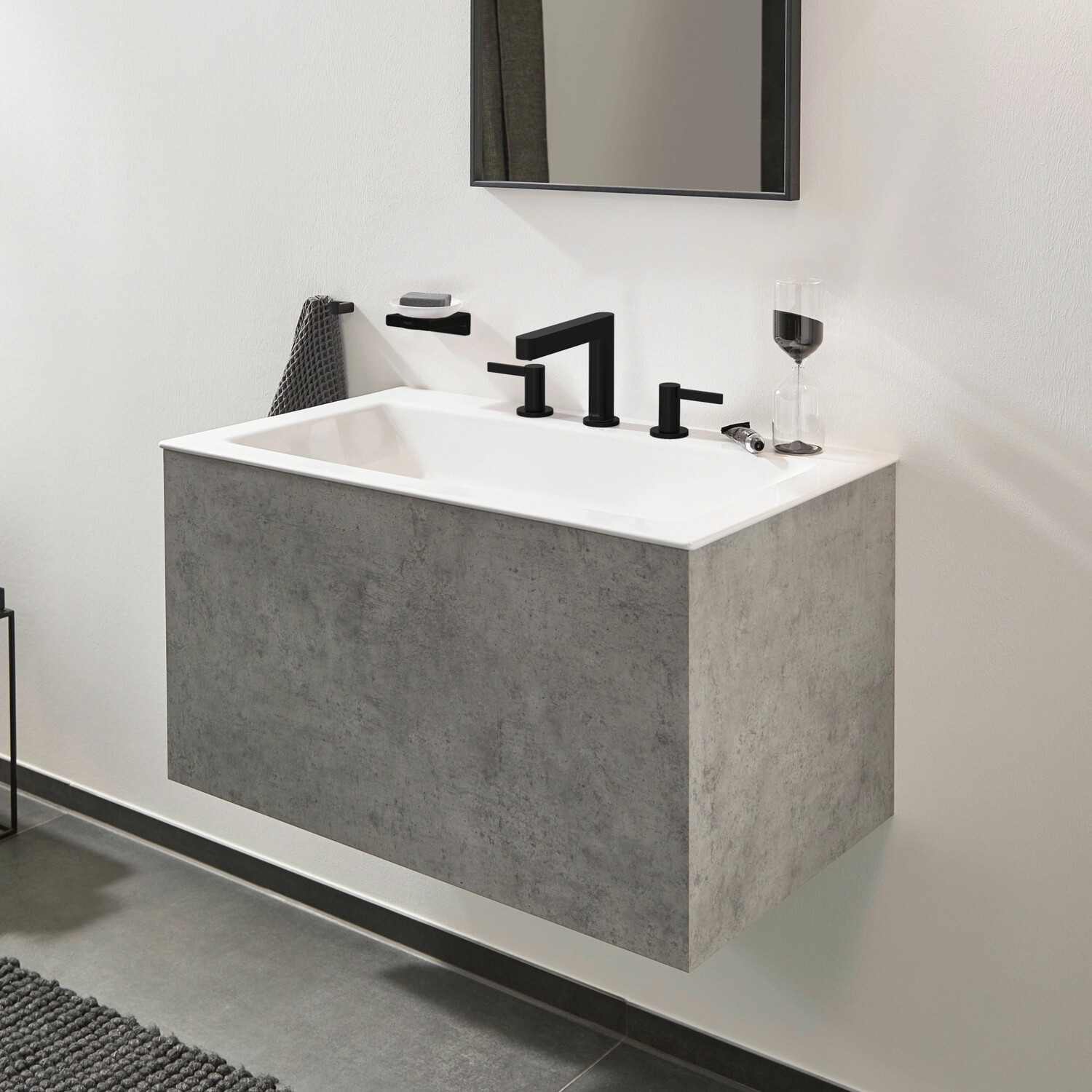Mélangeur de lavabo 3 trous Hansgrohe Finoris 110 avec bonde push-open en noir mat