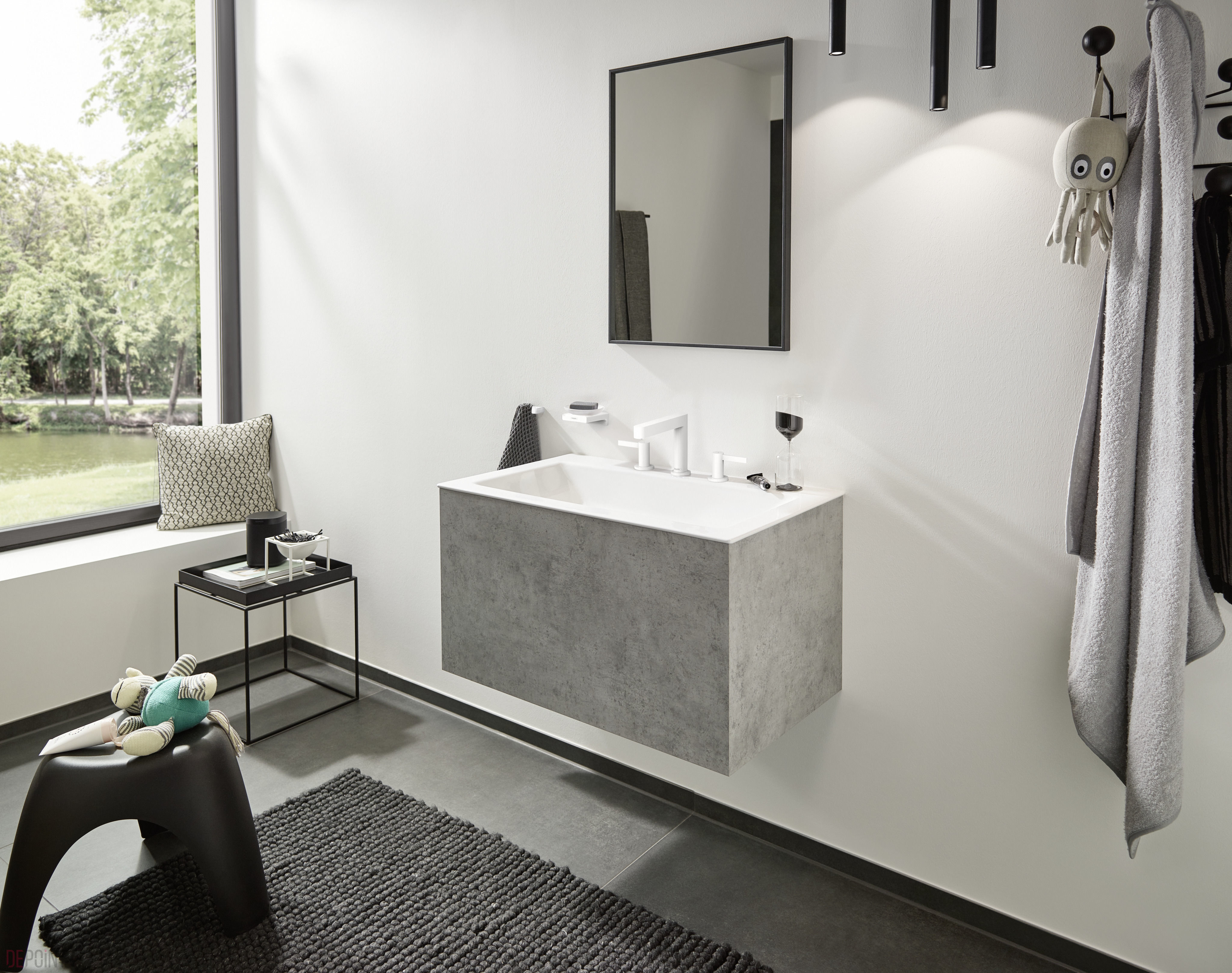 Mélangeur de lavabo 3 trous Hansgrohe Finoris 110 avec bonde push-open en blanc mat - vue 3