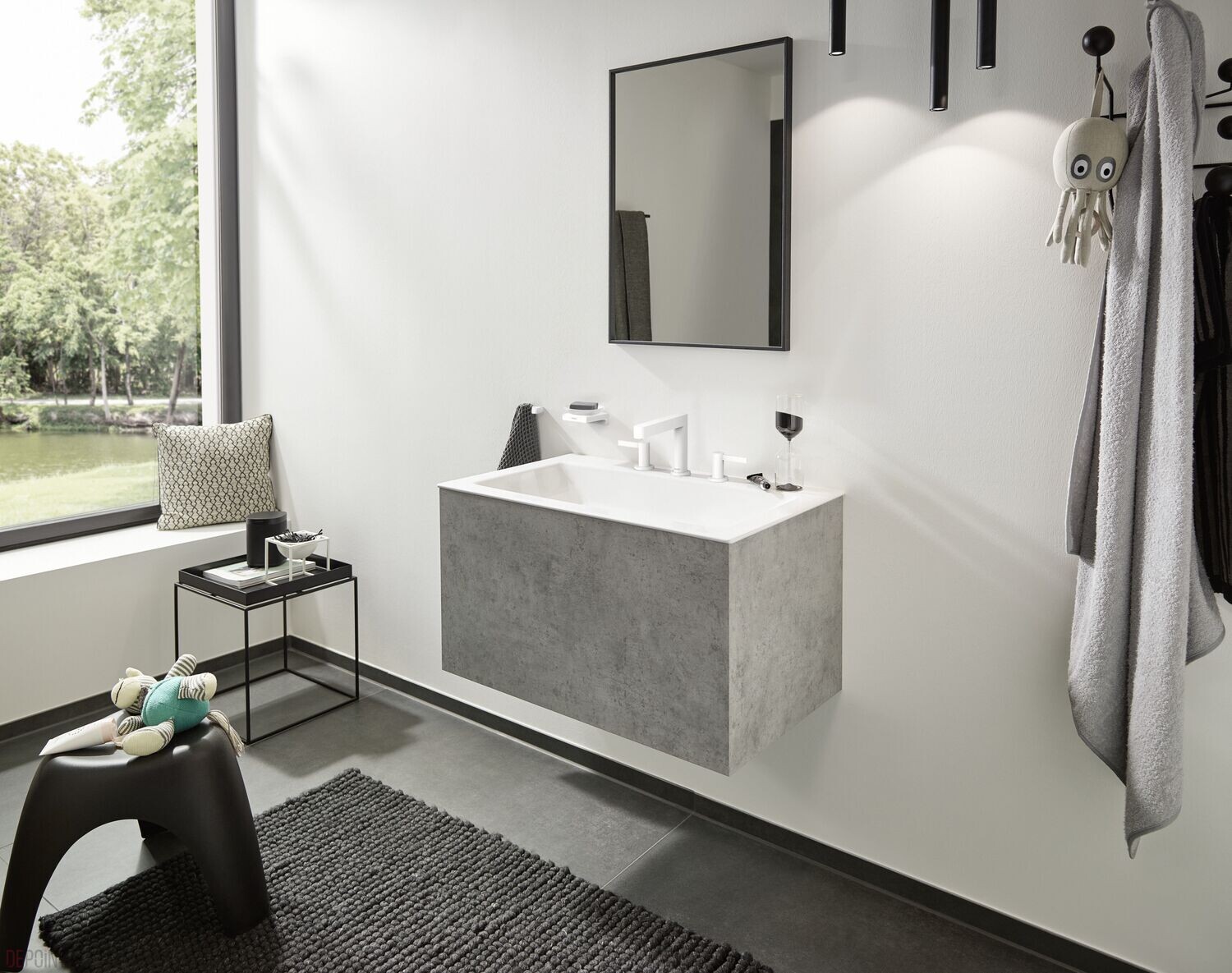 Mélangeur de lavabo 3 trous Hansgrohe Finoris 110 avec bonde push-open en blanc mat — vue 3