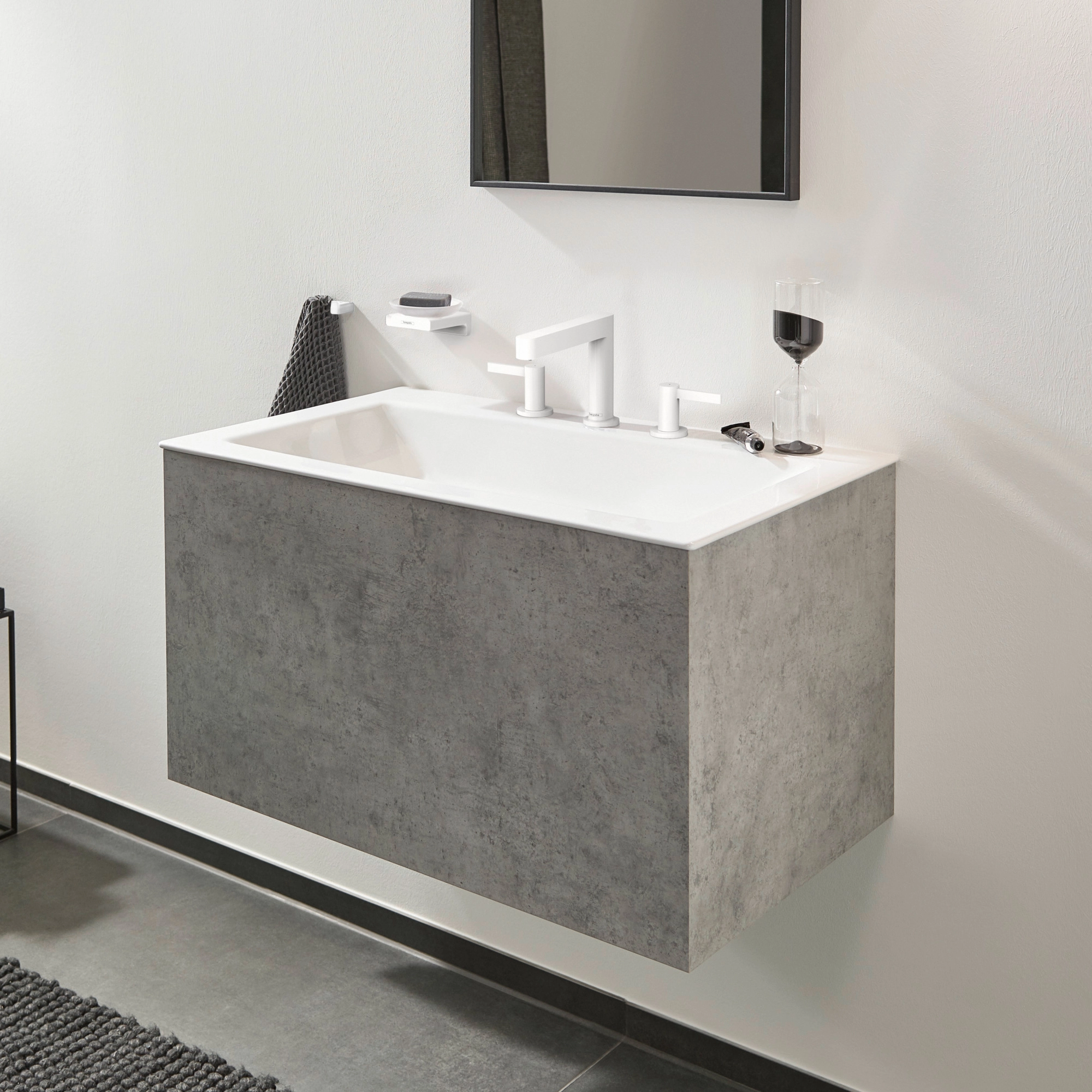 Mélangeur de lavabo 3 trous Hansgrohe Finoris 110 avec bonde push-open en blanc mat - vue 2