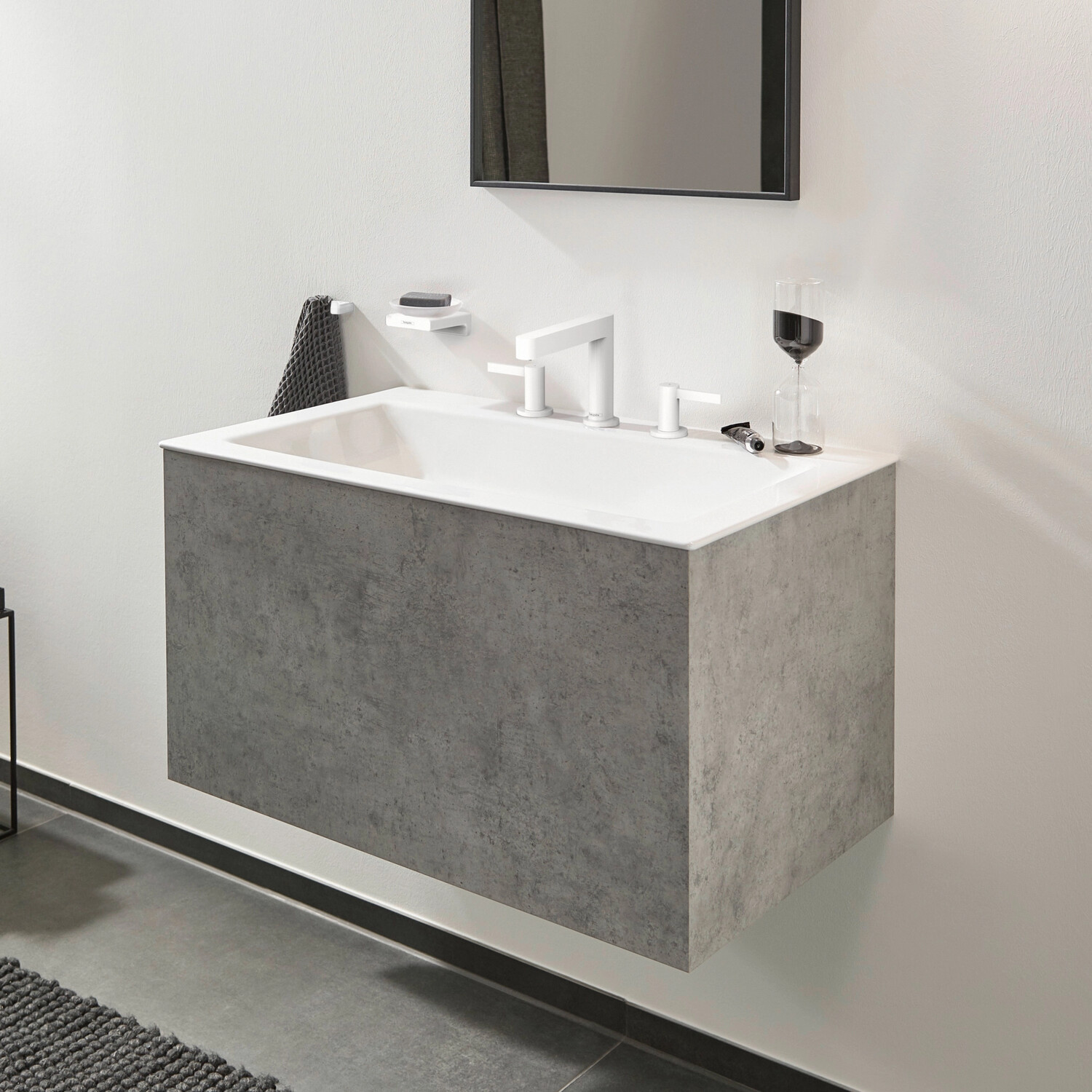 Mélangeur de lavabo 3 trous Hansgrohe Finoris 110 avec bonde push-open en blanc mat