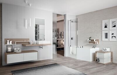 Baignoire Novel Iris 170 x 80 cm avec porte à gauche, tabliers blancs et robinetterie intégrée