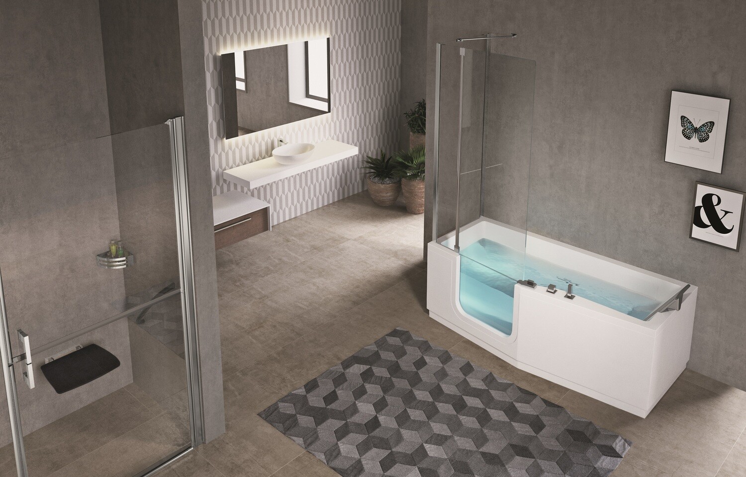 Baignoire Novel Iris 170 x 80 cm avec porte à gauche, tabliers blancs et robinetterie intégrée — vue 2