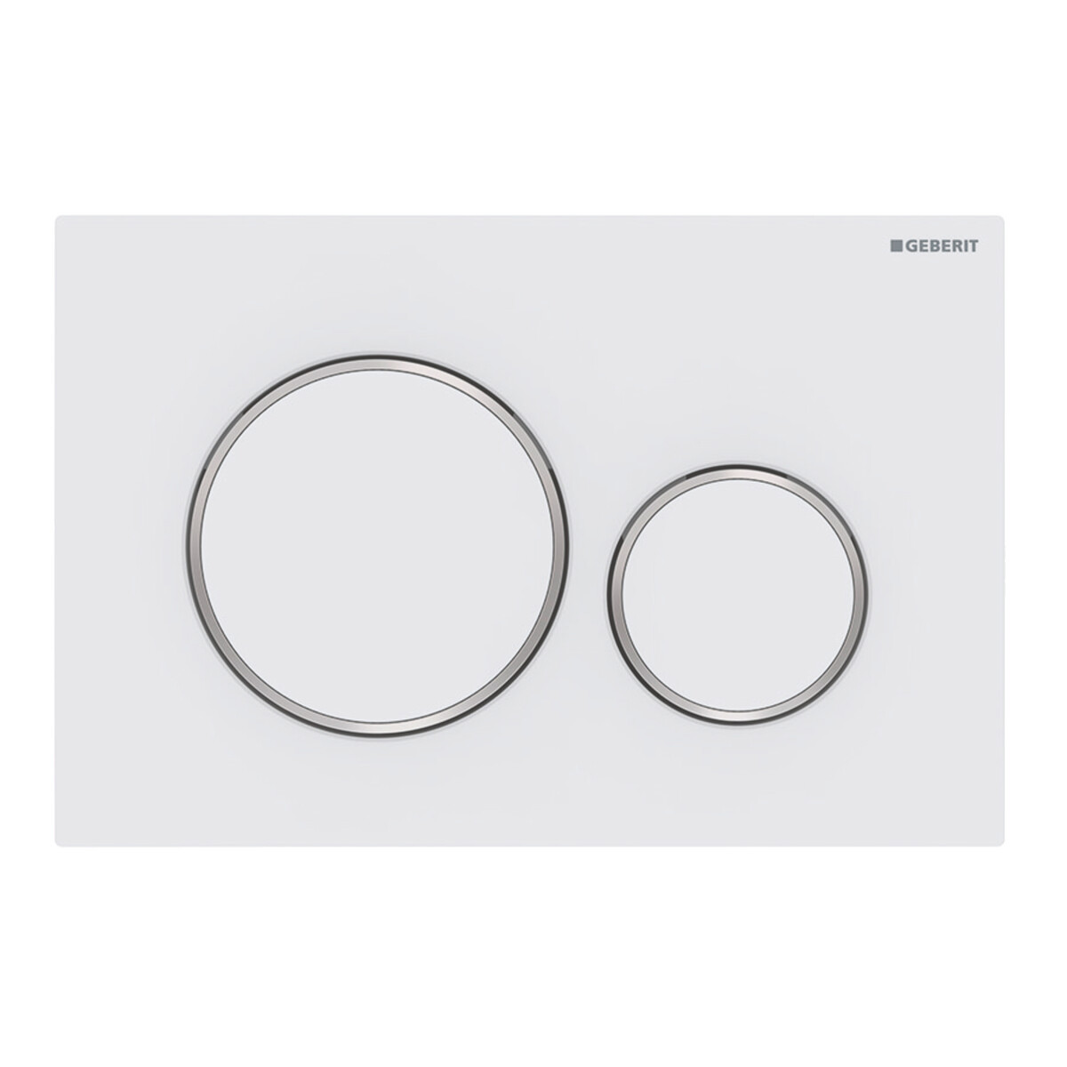 Plaque de déclenchement Geberit Sigma20 / Blanc mat laqué - anneaux design : chromé brillant