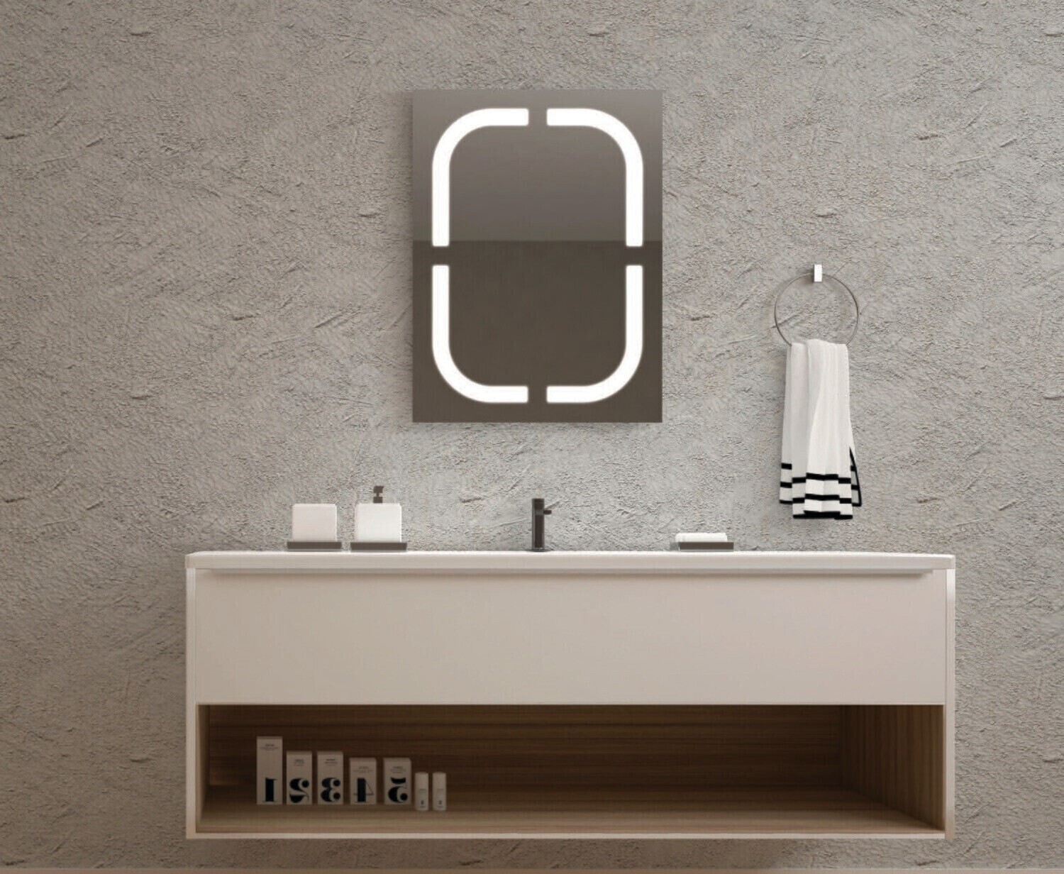 Miroir de salle de bains LED SBA série Aurore (80 à 100 cm) x 60 cm avec sablage