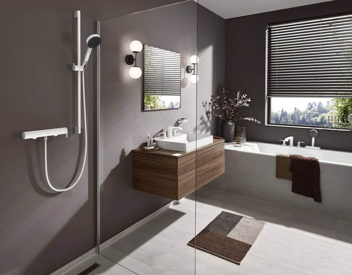 Douchette à main Hansgrohe Pulsify Select S 105 3 jets en blanc mat — vue 3