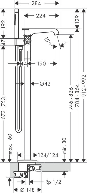 Mitigeur de bain / douche thermostatique AXOR Citterio E pour montage au sol en noir mat