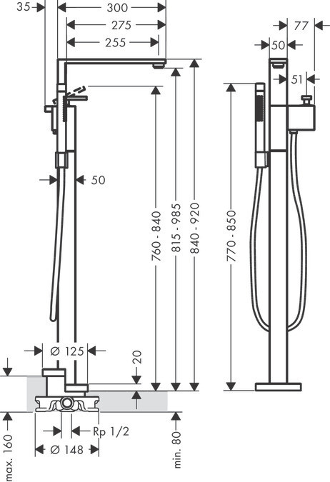 Mitigeur de bain / douche Axor Edge coupe diamant pour montage au sol en doré poli