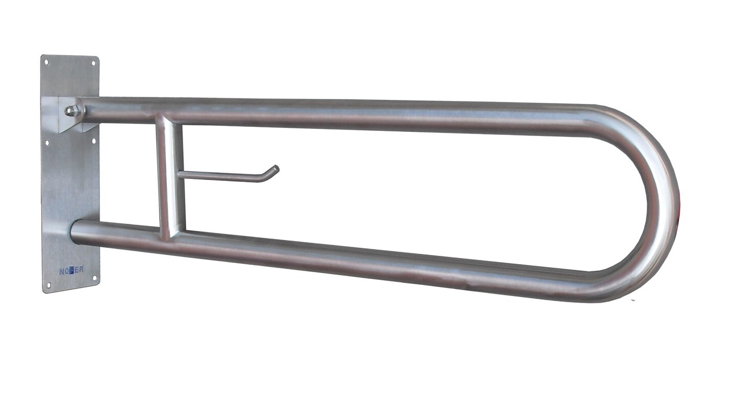 Barre d'appui rabattable 80 cm avec porte rouleau papier hygiénique pour personnes à mobilité réduite Nofer en chromé satiné
