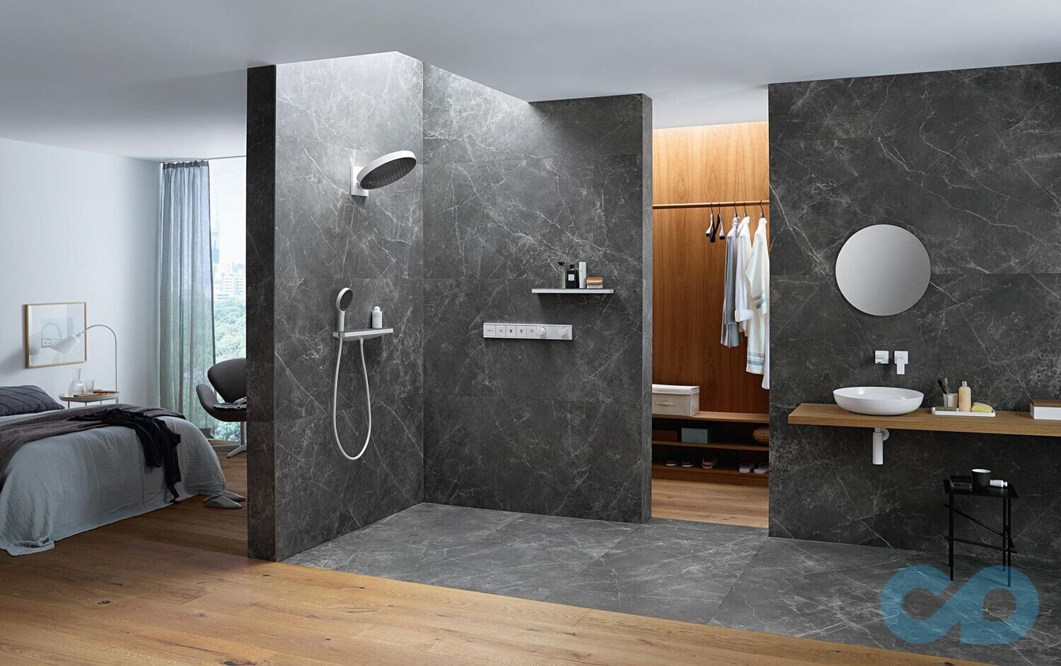 Douche de tête Hansgrohe Rainfinity 250 3 jets avec raccord mural en blanc mat