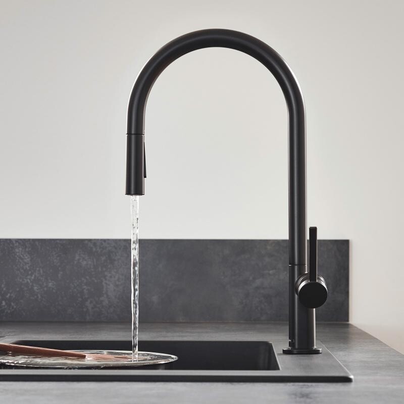 Mitigeur de cuisine Hansgrohe Talis M54 210 avec douchette extractible 2 jets en noir mat — vue 5