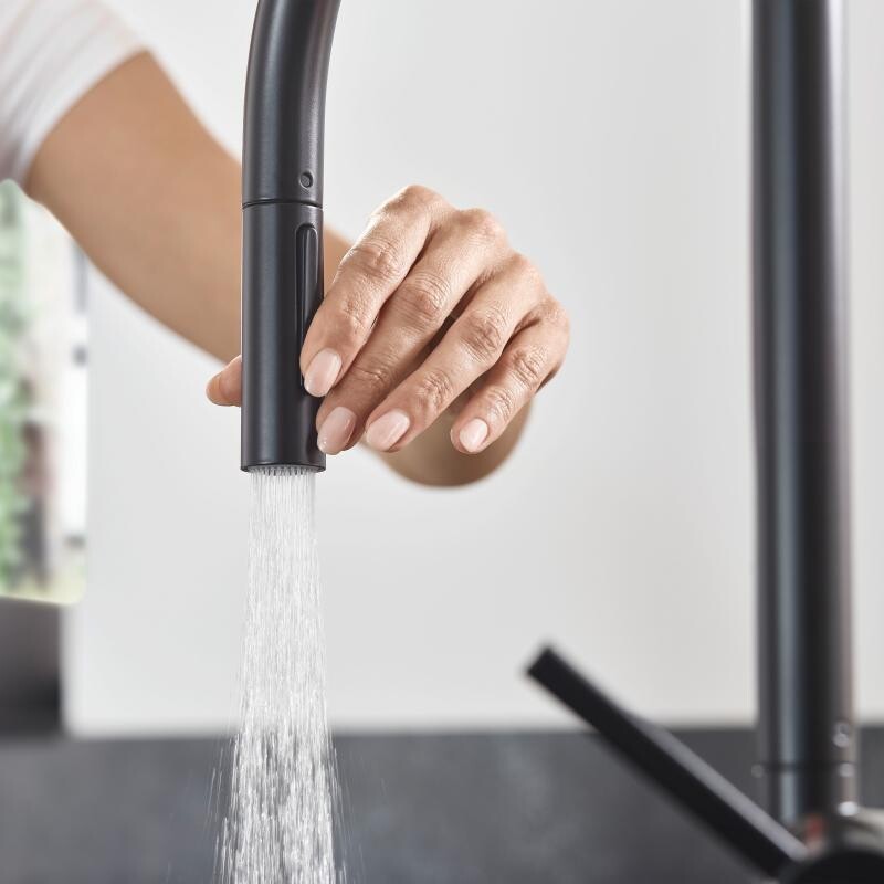Mitigeur de cuisine Hansgrohe Talis M54 210 avec douchette extractible 2 jets en noir mat — vue 3