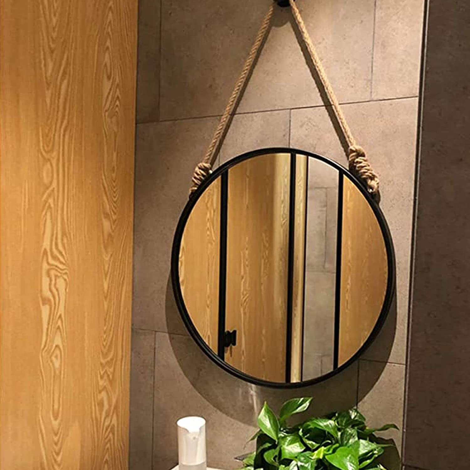 Miroir de salle de bains rond avec corde