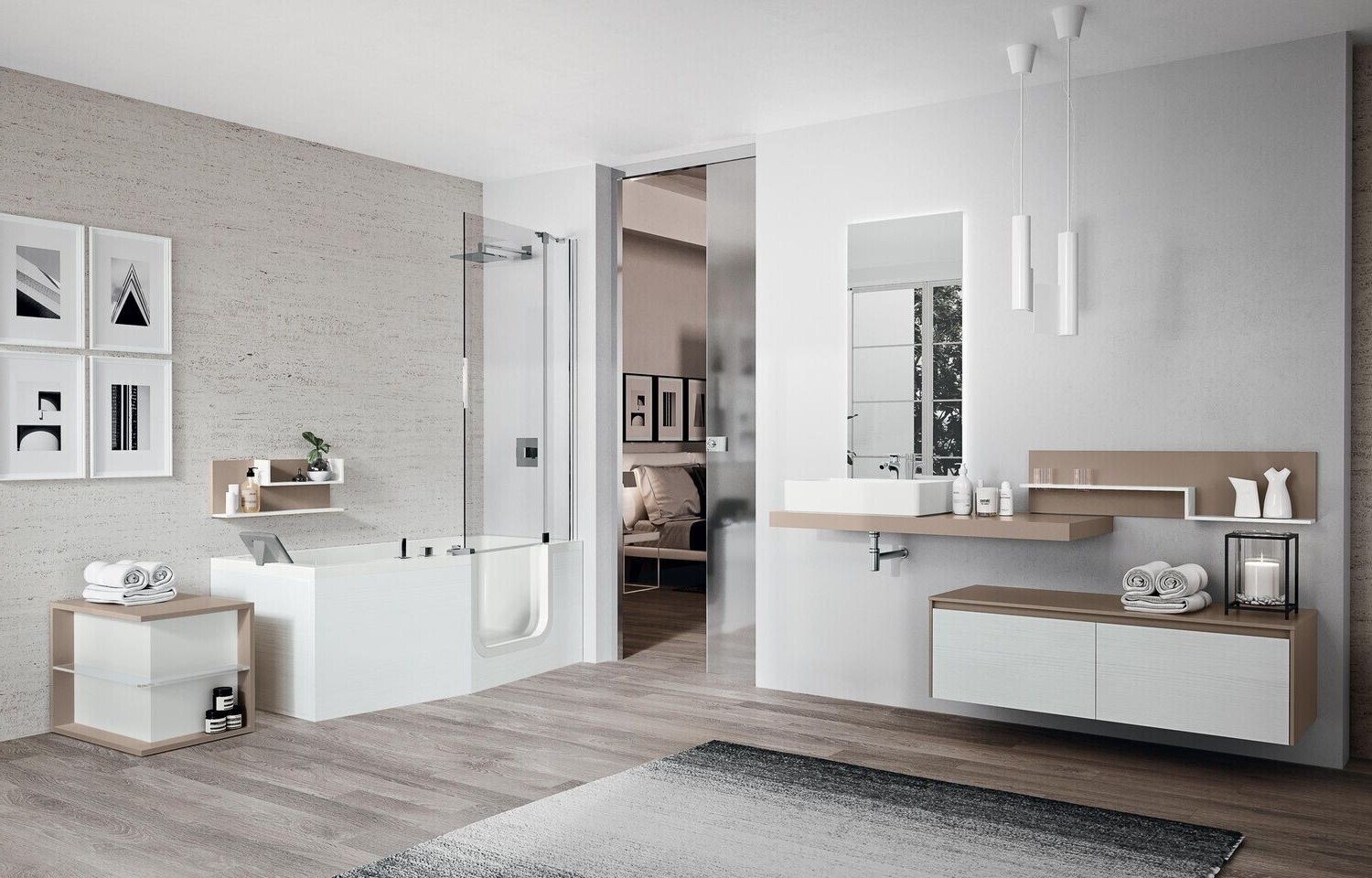 Novel Iris Bathtub 170 x 80 cm with right-hand door, white panels, and integrated faucet