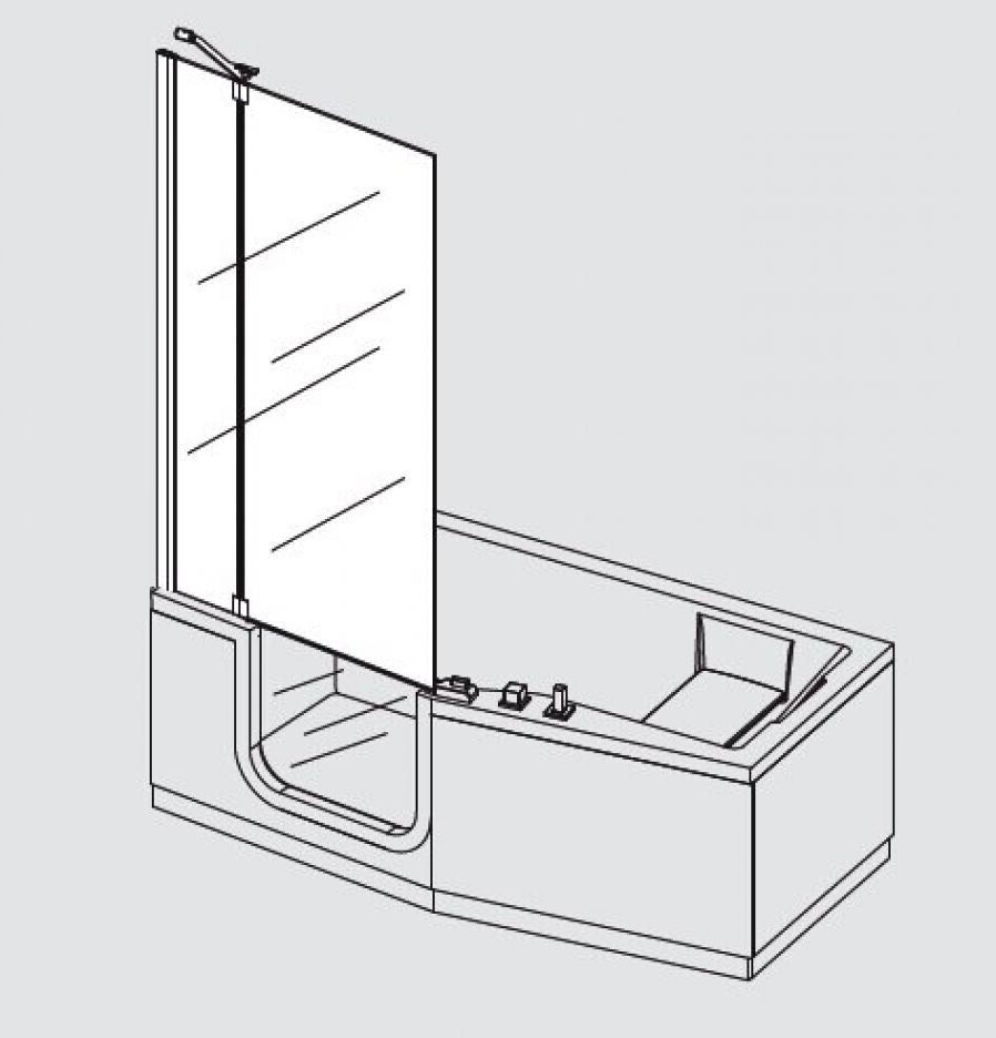 Bathtub Novel Iris 170 x 80 cm with left door, wood grain panels and integrated faucet