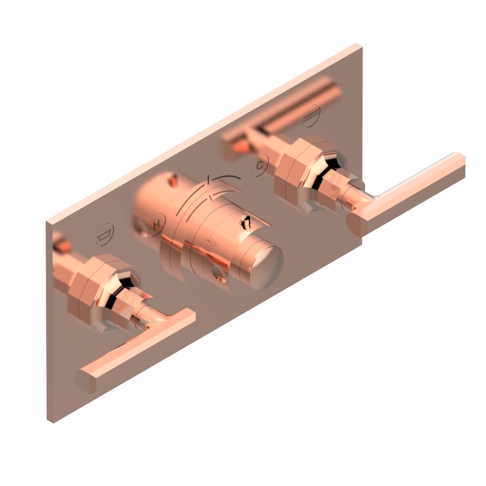 Set de finition THG pour douche thermostatique à encastrer avec deux robinets d'arrêt pour installation horizontale à 2 fonctions - Collection "Les Ondes à manettes" — vue 4