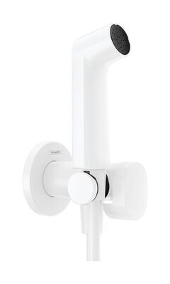 Douchette hygiénique pour WC Hansgrohe S en blanc mat pour eau mitigée avec support et flexible