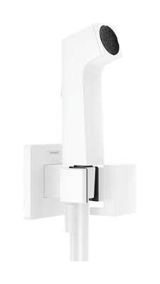 Douchette hygiénique pour WC Hansgrohe E en blanc mat pour eau froide avec support et flexible
