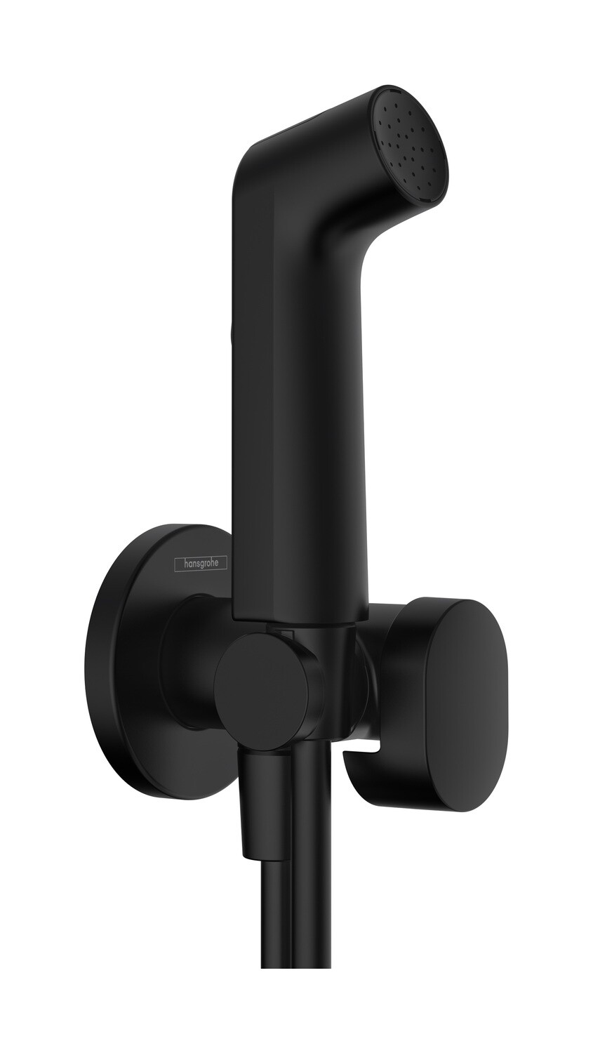 Douchette hygiénique pour WC Hansgrohe S en noir mat pour eau froide avec support et flexible