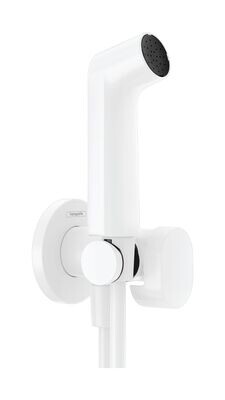 Douchette hygiénique pour WC Hansgrohe S en blanc mat pour eau froide avec support et flexible