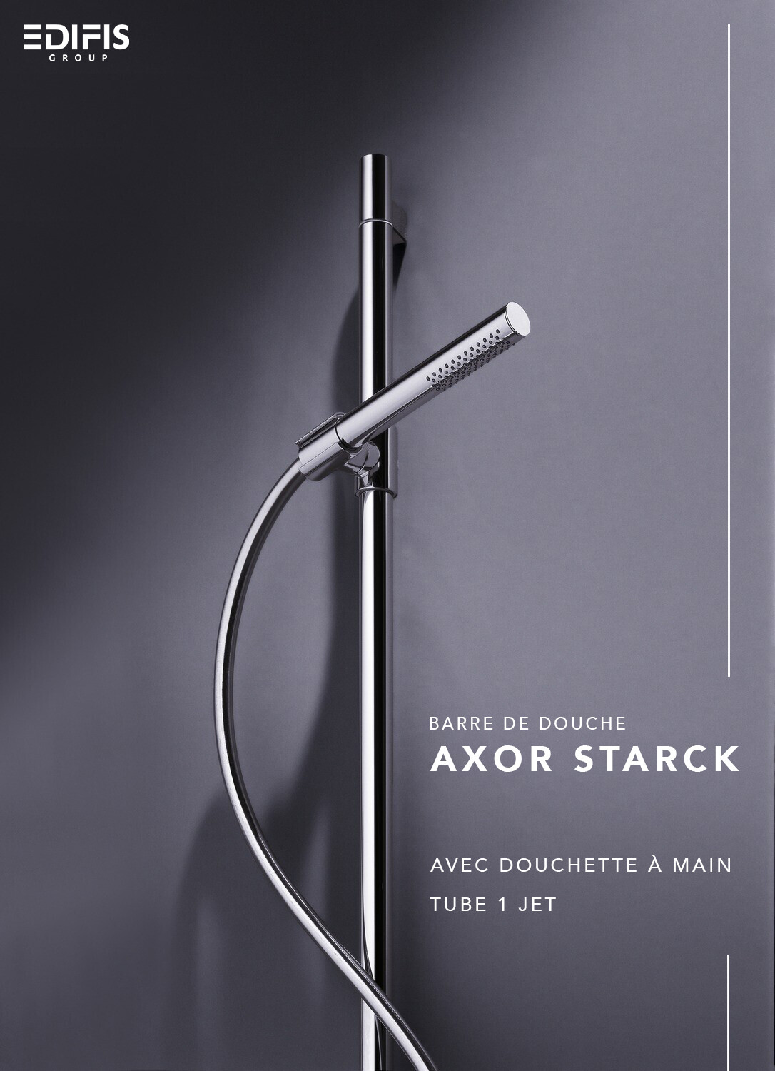 Barre de douche AXOR Starck avec douchette à main tube 1 jet, curseur et flexible