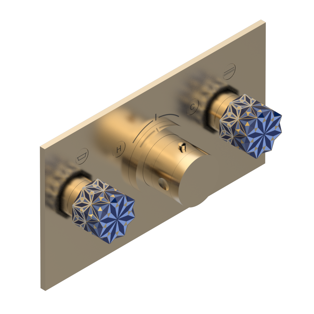 Set de finition THG pour douche thermostatique à encastrer avec deux robinets d'arrêt pour installation horizontale à 2 fonctions - Collection "Nihal porcelaine bleue" — vue 5