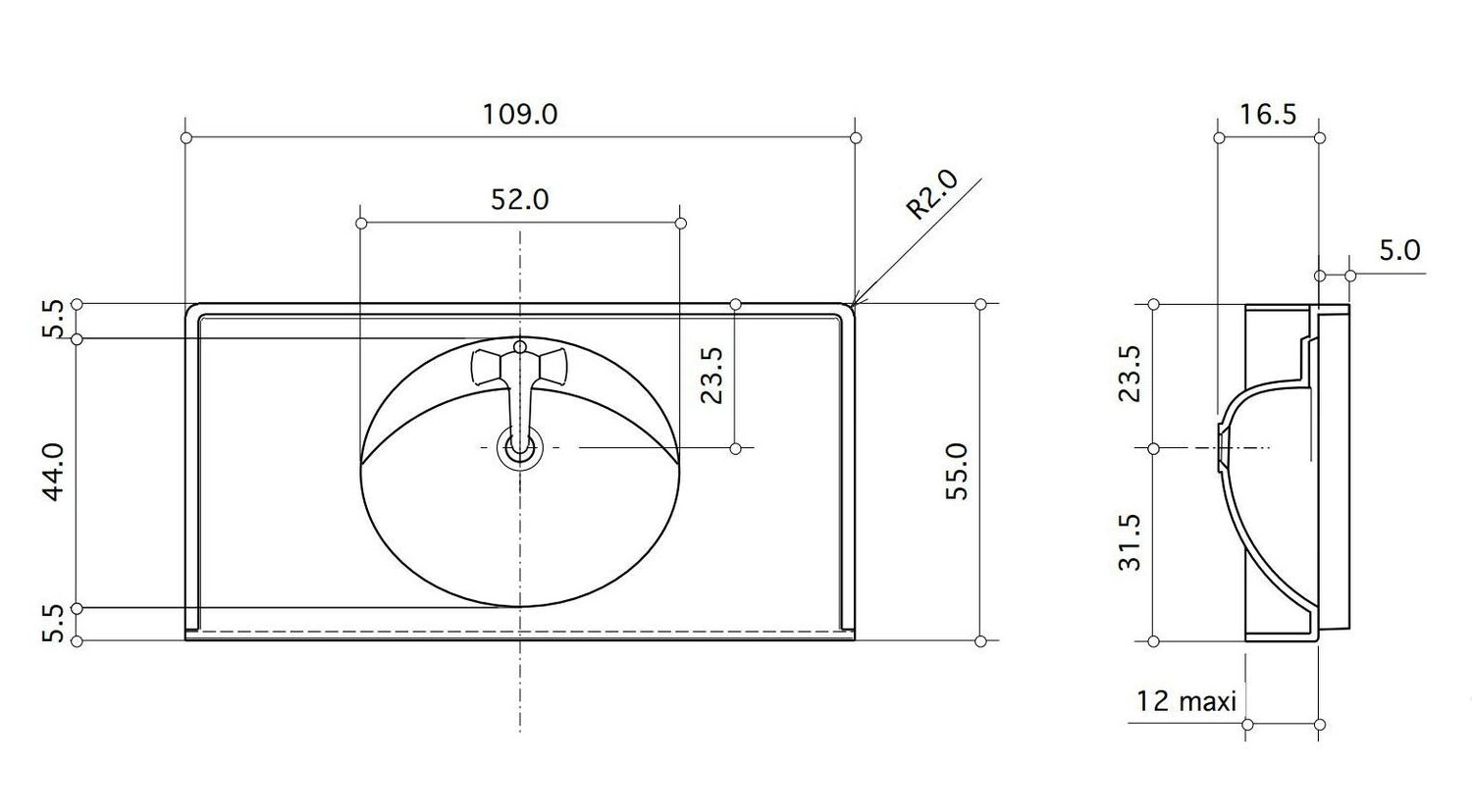 Vanity top Majestic 109 cm — Product view 3