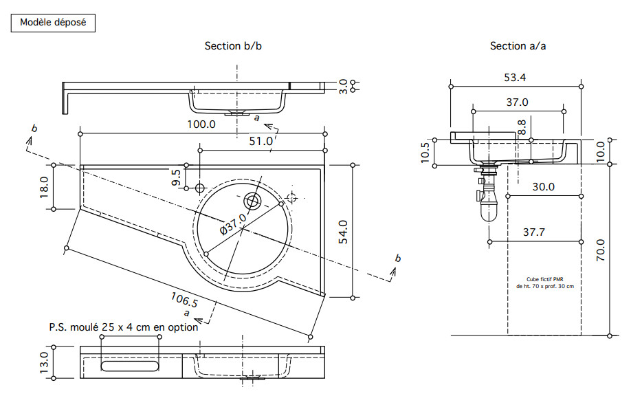 Vanity top Helios right-hand 100 cm — Product view 4