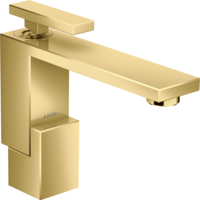 Mitigeur de lavabo AXOR Edge 130 avec bonde push-open en doré poli