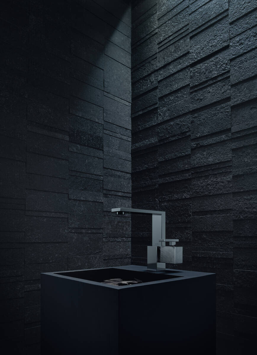Mitigeur de lavabo Axor Edge 190 coupe diamant, avec bonde push-open en noir chromé poli — vue 2