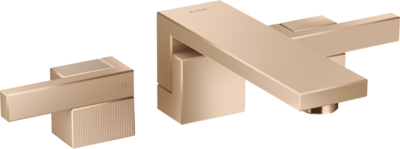 Mélangeur de lavabo 3 trous encastré AXOR Edge 190 coupe diamant avec bonde push-open en or rouge poli