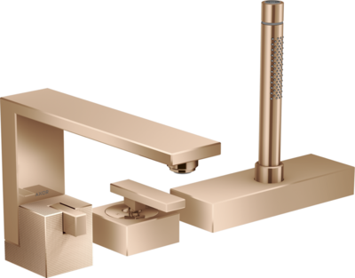 Mitigeur 3 trous pour montage sur bord de baignoire AXOR Edge coupe diamant en or rouge poli