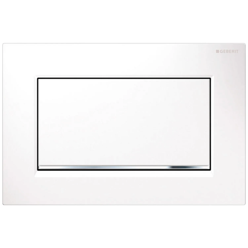 Plaque de déclenchement Geberit Sigma30 Blanc mat - bandes design : chromé brillant