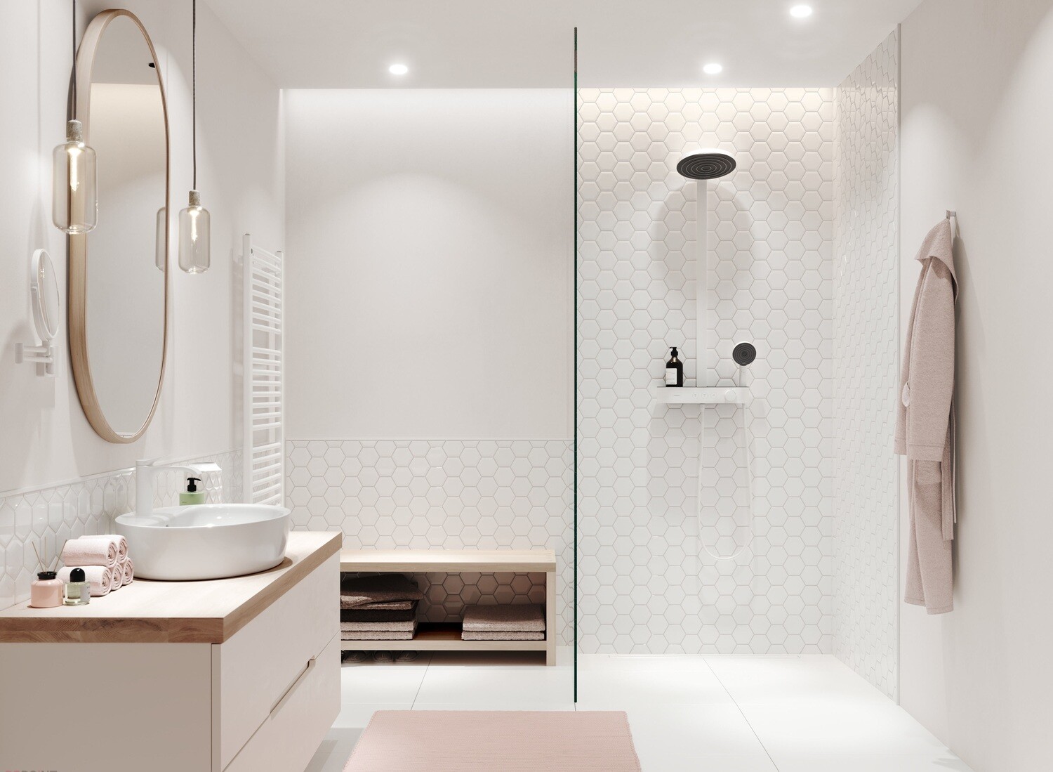 Colonne de douche Showerpipe Hansgrohe Pulsify S 260 2 jets avec mitigeur thermostatique ShowerTablet Select 400 en blanc mat — vue 3