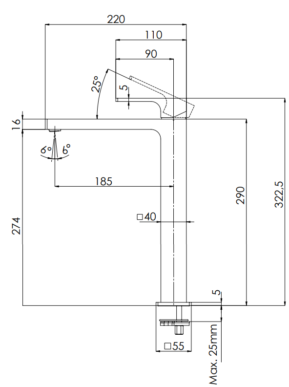 Mitigeur de lavabo rehaussé Remer Absolute 255.9 avec vidage clic-clac en laiton or brossé - vue 3