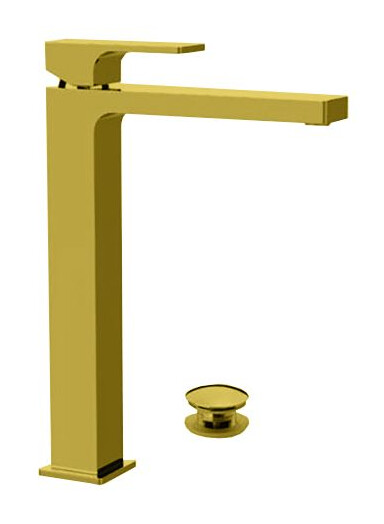 Mitigeur de lavabo rehaussé Remer Absolute 255.9 avec vidage clic-clac en laiton or brossé