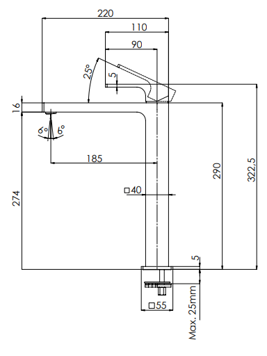 Mitigeur de lavabo rehaussé Remer Absolute 274 avec vidage clic-clac en laiton noir mat - vue 3