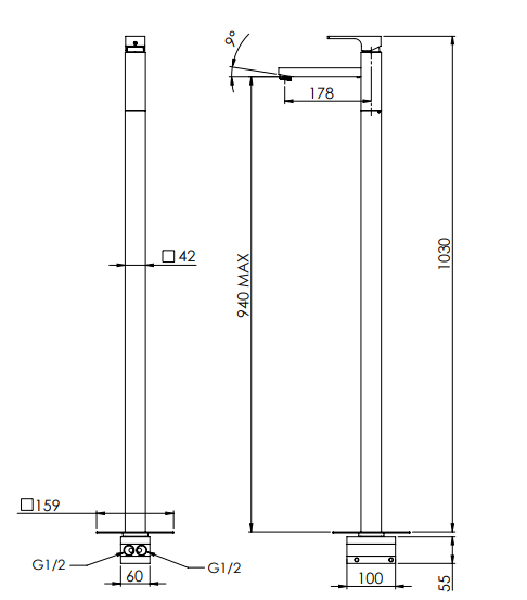 Mitigeur de lavabo Remer Absolute sur pied avec vidage clic-clac en laiton noir mat - vue 2