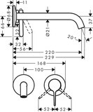 AXOR One Mitigeur de lavabo 2 trous encastré mural, bec 220 mm, bonde à écoulement libre