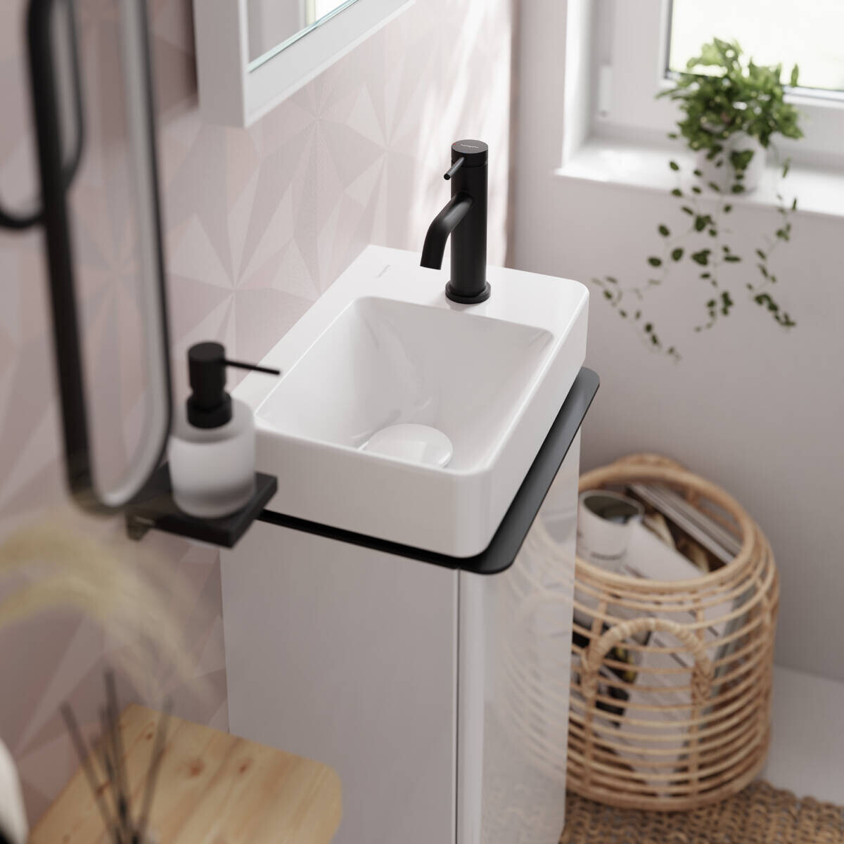 Mitigeur de lavabo Hansgrohe Tecturis S 80 CoolStart avec tirette et vidage en noir mat