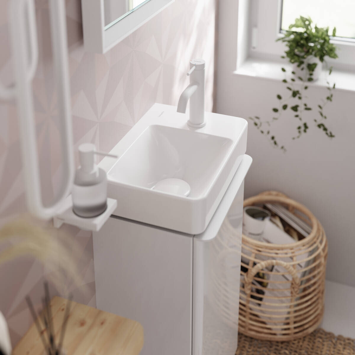 Mitigeur de lavabo Hansgrohe Tecturis S 80 CoolStart avec tirette et vidage en blanc mat