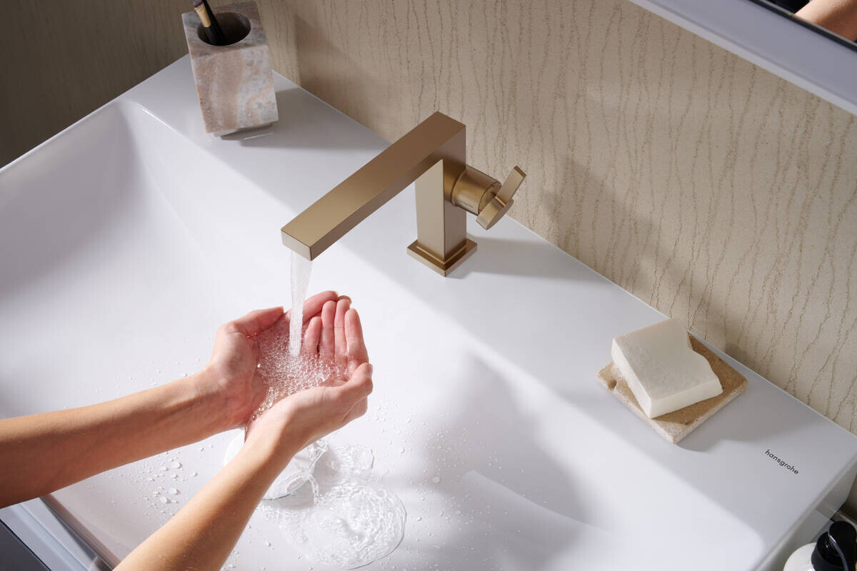 Mitigeur de lavabo Hansgrohe Tecturis E Fine 110 CoolStart avec bonde Push-Open en bronze brossé