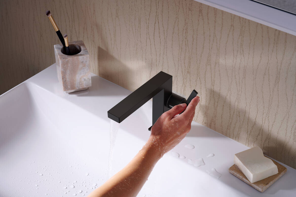 Mitigeur de lavabo Hansgrohe Tecturis E Fine 110 CoolStart avec bonde Push-Open en noir mat