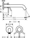 Tecturis S Mitigeur de lavabo encastré mural, bec 22.5 cm, bonde à écoulement libre