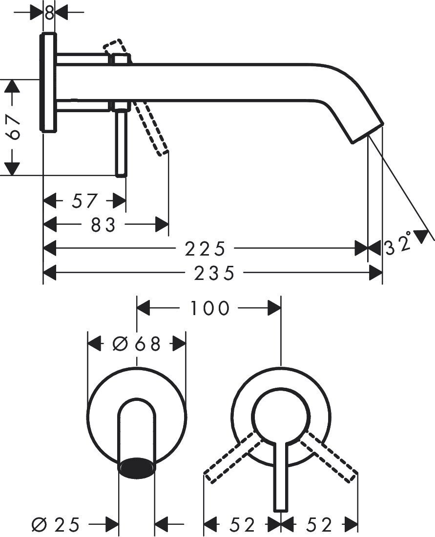 Mitigeur de lavabo encastré Hansgrohe Tecturis S 225 mm en noir mat — vue 4